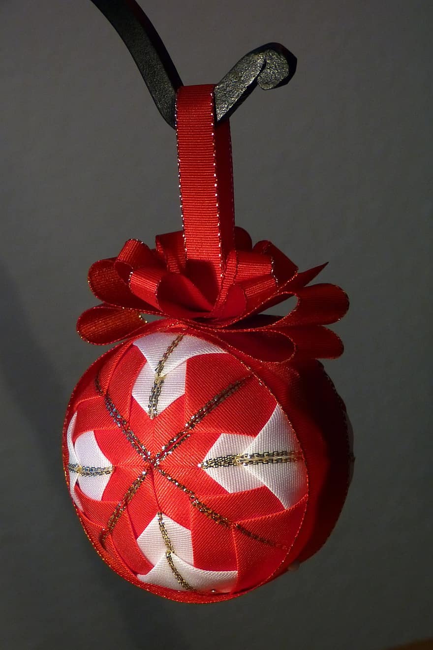 Ball, Ornament, Ribbon, Christmas