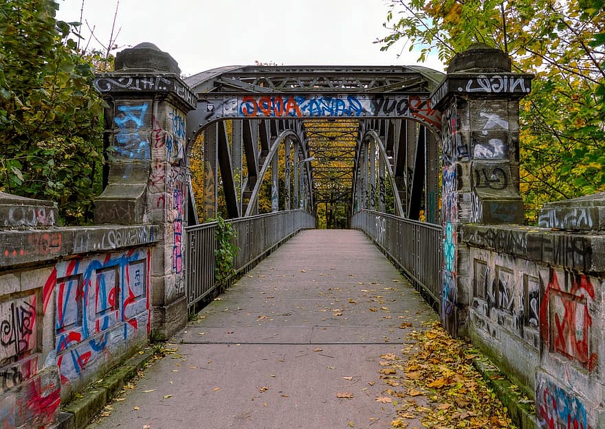 most, graffiti, struktura, přechod, opuštěný, starý, silnice