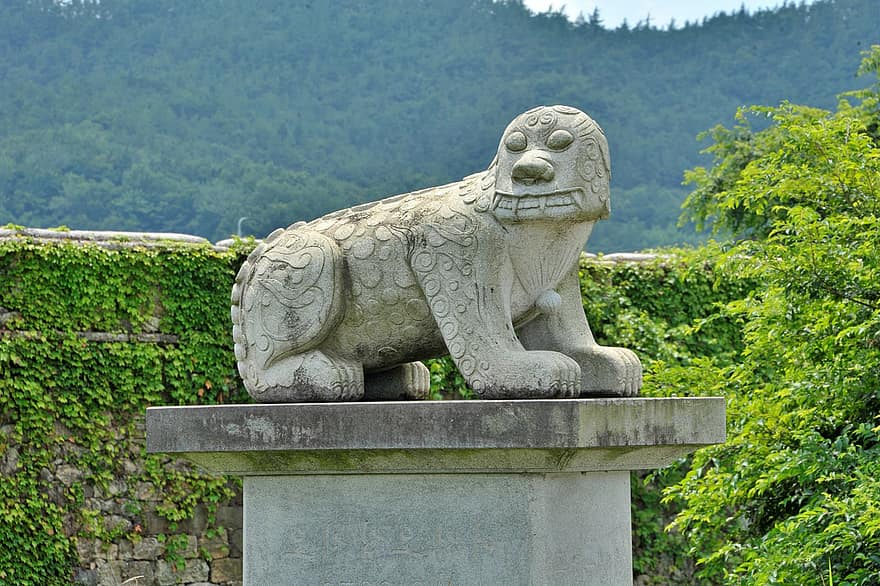 skulptur, Koreansk mytologi, Solgudens skulptur, mytologi, staty, arkitektur, känt ställe, kulturer, lejon, kattdjur, historia