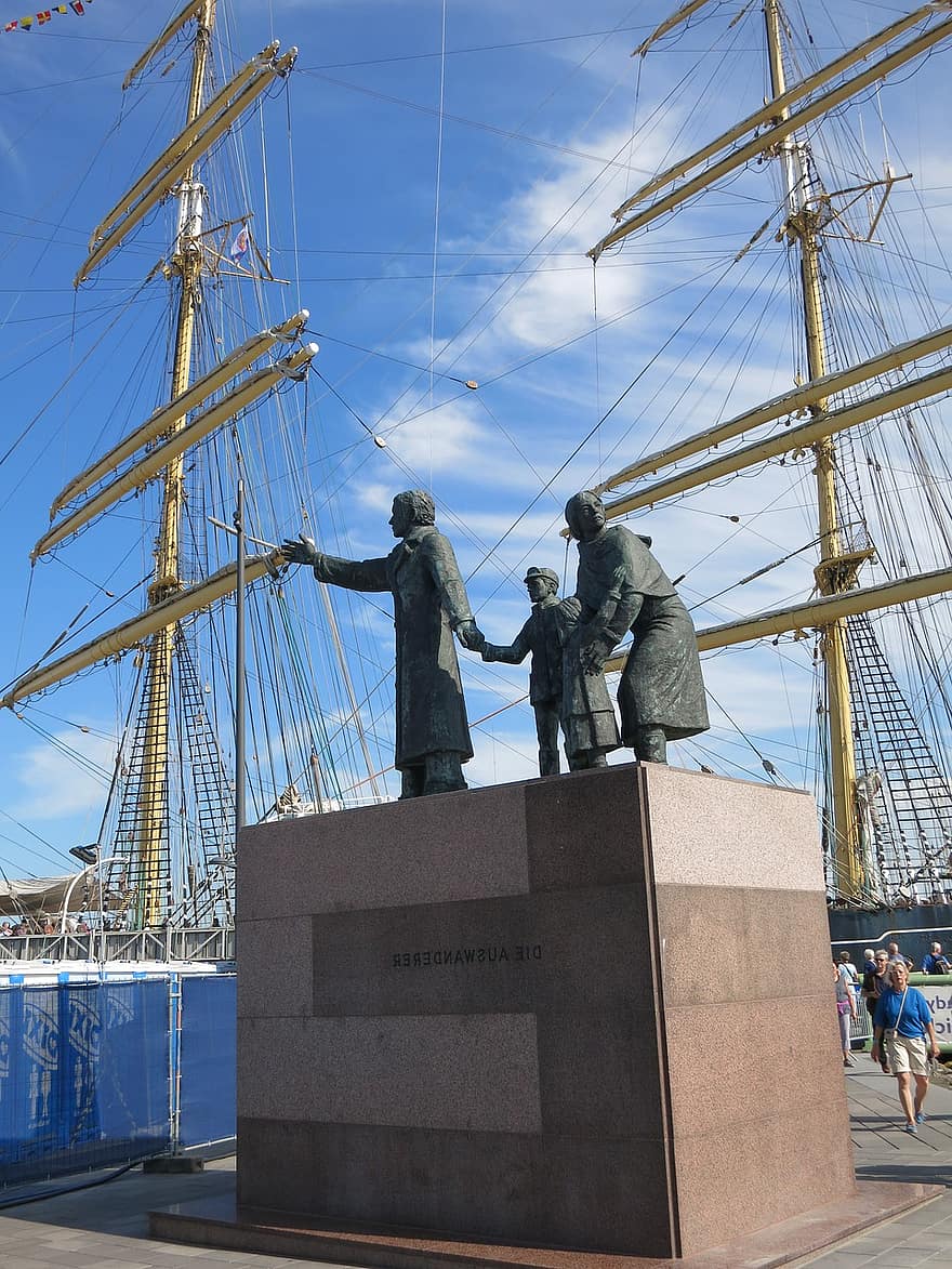 Emigrant Monument, Immigrants, Sail, Sailing Ship, nautical vessel, sailing, sailboat, ship, commercial dock, sailor, travel