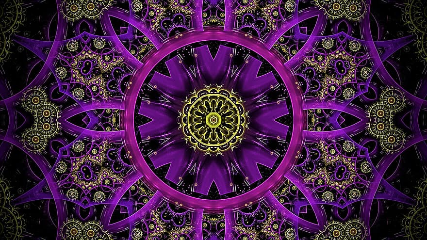 roseta, caleidoscópio, estampa floral, mandala, fundo violeta, papel de parede violeta, arte, papel de parede, padronizar, decoração, origens