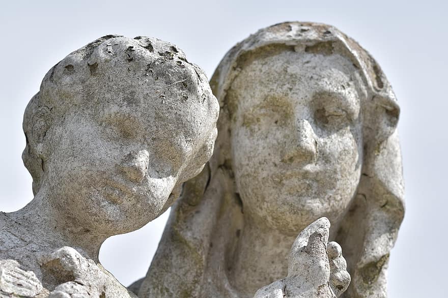 staty, heliga jungfru Maria, barn jesus, skulptur, religion, tro