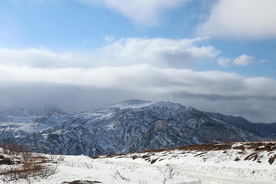 горы, природа, снег, зима, пейзаж, декорации, поле, первый снег, облака, небо, Kamchatka