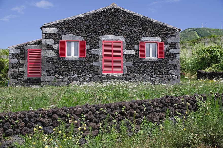 pedras de lava, arquitetura, Açores, ilha faial