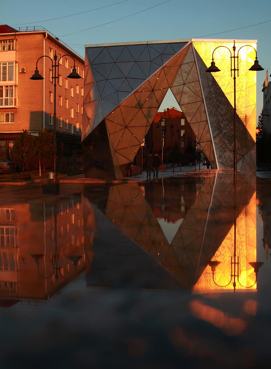 prédios, museu, estrutura, reflexão, arquitetura, cidade, Sibéria