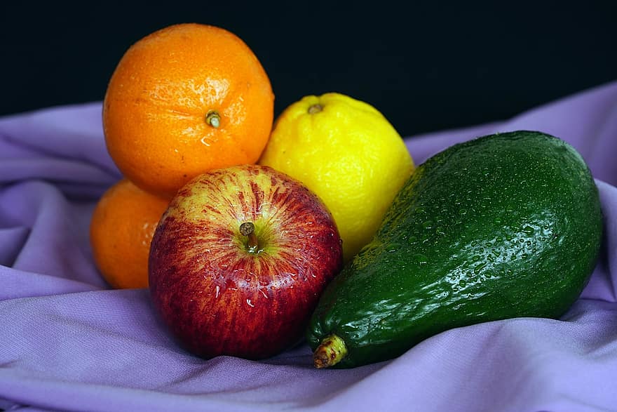 фрукты, здоровый, органический, питание, авокадо, яблоко, лимон, оранжевый