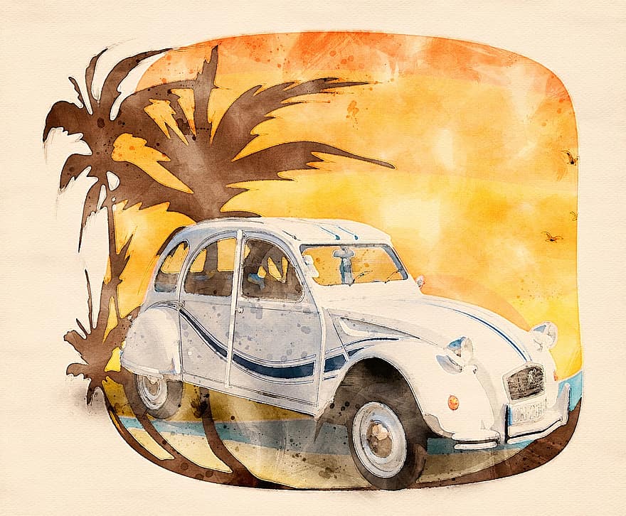 Citroen, Antique Car, Automobile, Dare, Vehicle, Poster, Postcard