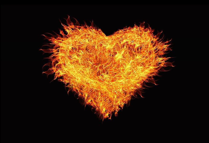 jantung, cinta, api, merek, membakar