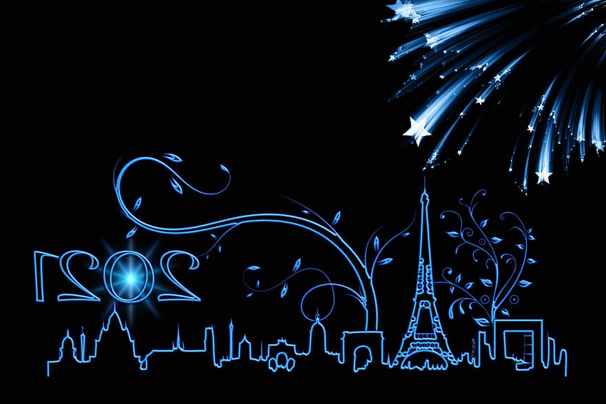 кула, сгради, силует, градски, град, нови години, нова година, начало, навечерието на Нова Година, Париж, празник