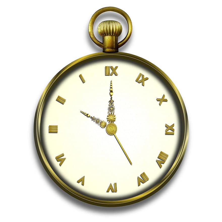 Clock, Pocket Watch, Hour, Gold, The Time