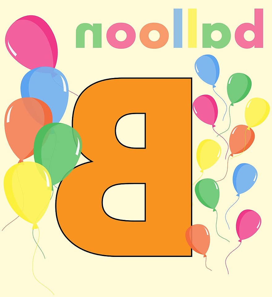 ballonnen, kleurrijk, b, letter B, alfabet, brief, Alfabet Letter B, oranje, roze, blauw, geel