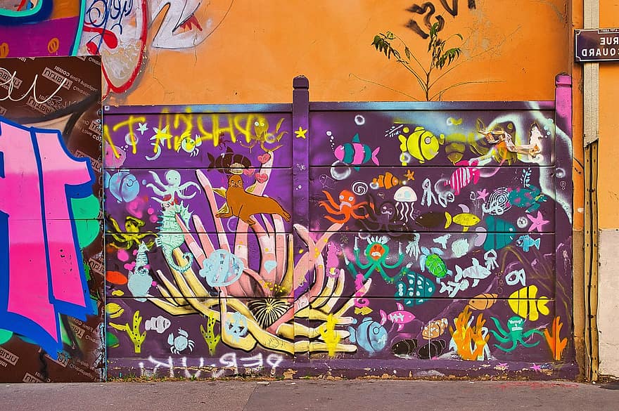 graffiti, urbane kunst, Kunst, Urban, by, vegg, kunstnerisk, freske, multi farget, maling, kreativitet