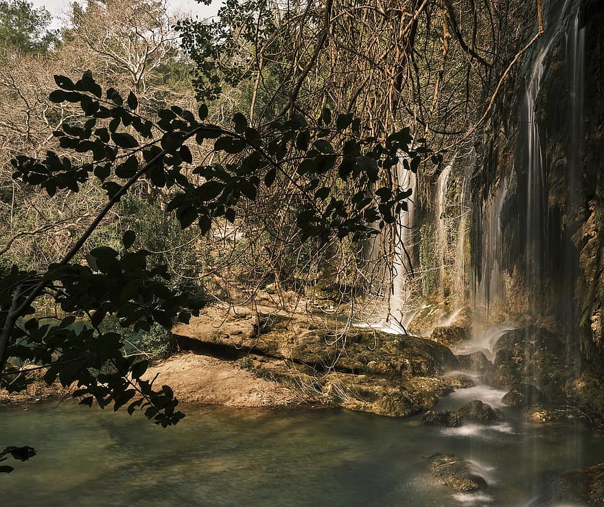 waterval, rivier-, cascade, natuur, Bos, berg-, reis, Gezi, avontuur, achtergrond, blad
