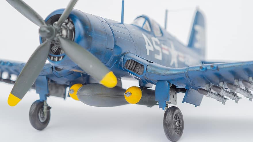 model-, miniatuur, plastic, historisch, vlak, propeller, luchtmacht, Amerikaans, ons, f4u, zeerover
