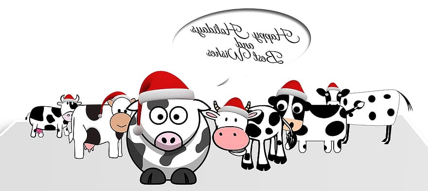 joulu, lehmät, karikatyyri, vitsi, ironia, juhlapäivät, terveisiä, pääsiäispupu, huijaus, hauska, sympaattinen