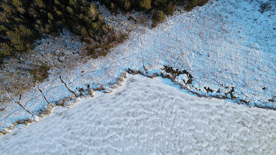 Lake, Frozen Lake, Winter, Nature, Aerial View, Forest