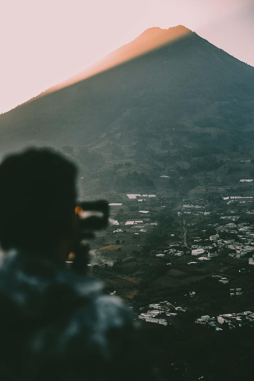 vulcano, montagna, natura, uomini, una persona, adulto, telecamera, attrezzatura grafica, avventura, Grapher, analizzare, cercare, guardare