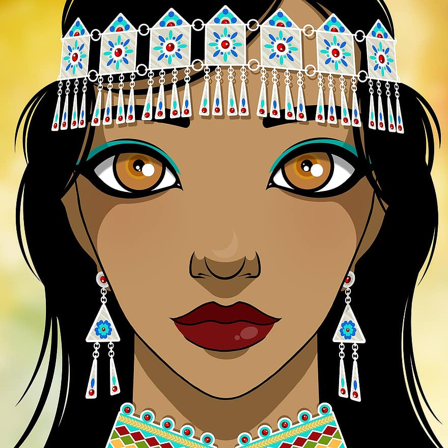 Kadın, Berberi, Kabyle, tuareg, Mağrip, mücevherler, geleneksel, kabile, etnik, makyaj, portre