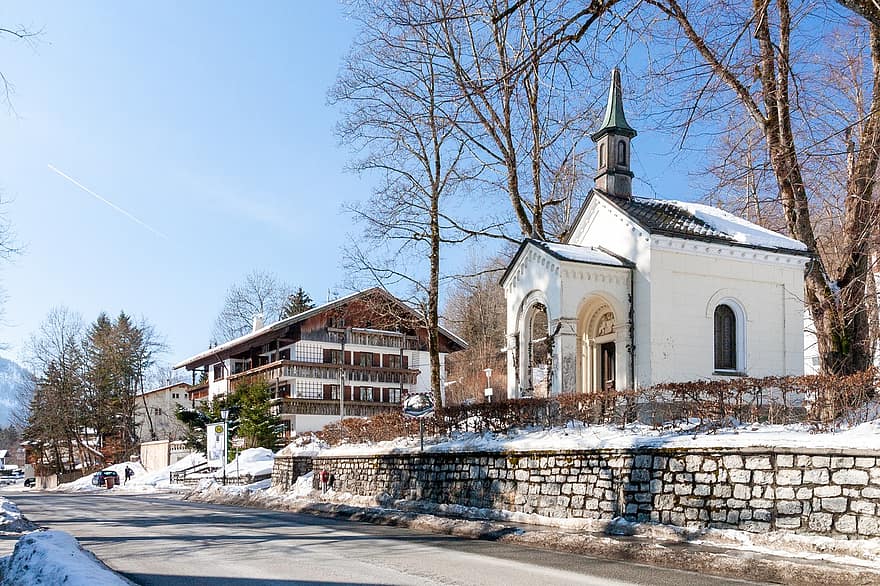 Tyskland, vinter, landsby, bayern, Rottach-Egern, by, landskabet, sne