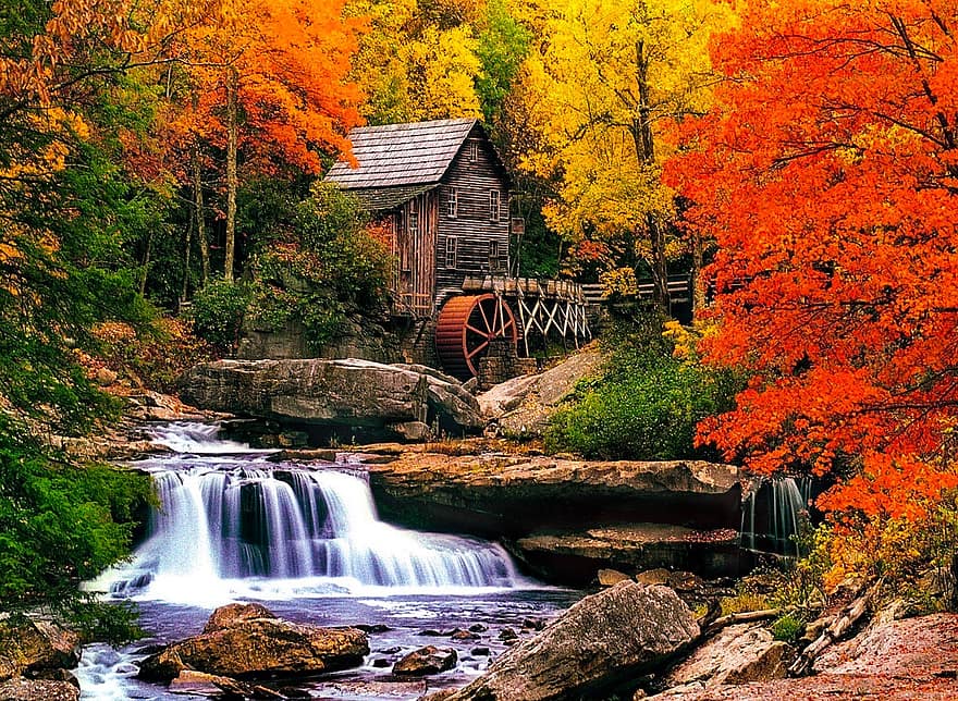 водопад, поток, помол, мельница, западная Вирджиния, природа, горы, падать, лес, деревья, воды