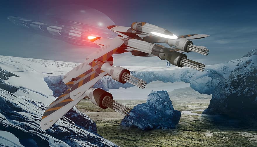 Fighter Plane, Space, Futuristic, Alien, Galaxy, Extraterrestrial Planet, Jet, Weapons, Fantasy