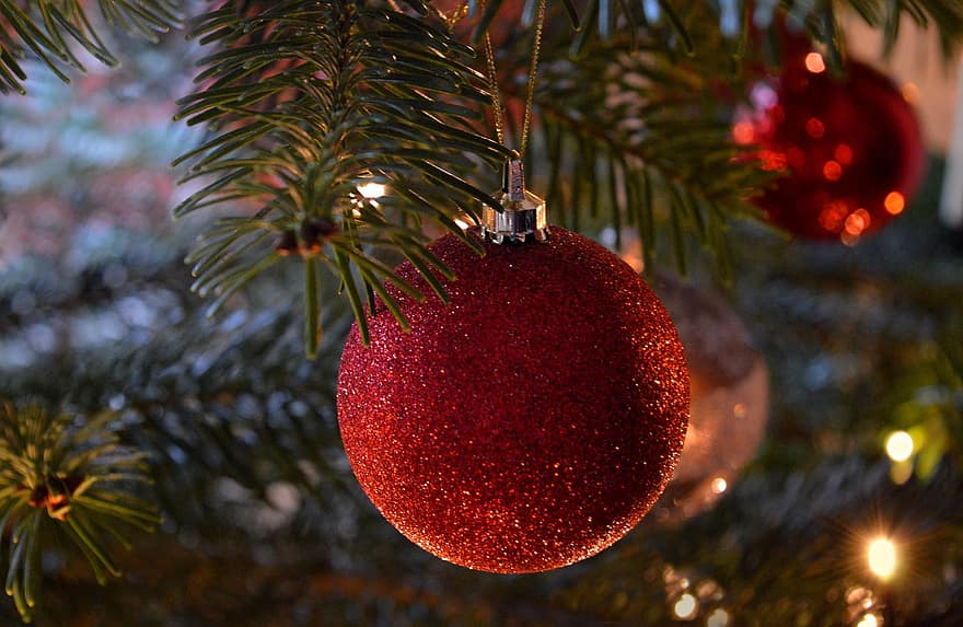 julgran, jul, prydnad, dekoration, säsong, julmotiv, julpynt, röd boll