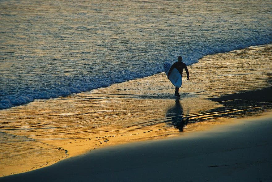 plajă, surf, activitate, mal, mare, ocean, în aer liber, Galiția, Arteixo, apus de soare, bărbați