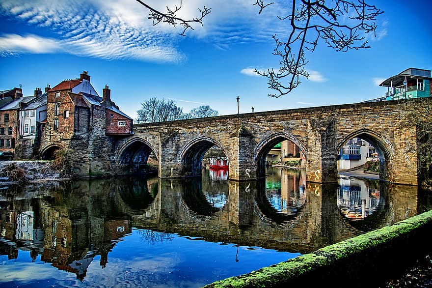 durham, Jembatan Durham, sungai, Kota Durham, Arsitektur, tempat terkenal, air, refleksi, sejarah, jembatan, Cityscape