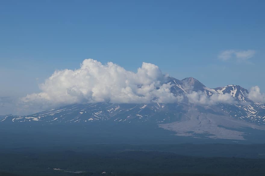 kalni, vulkāni, kamchatka, kāju, vasarā, sniegs, plato, toksīni