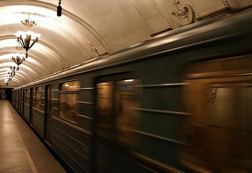 metró, állomás, alagút, föld alatt, emelvény, mozgalom