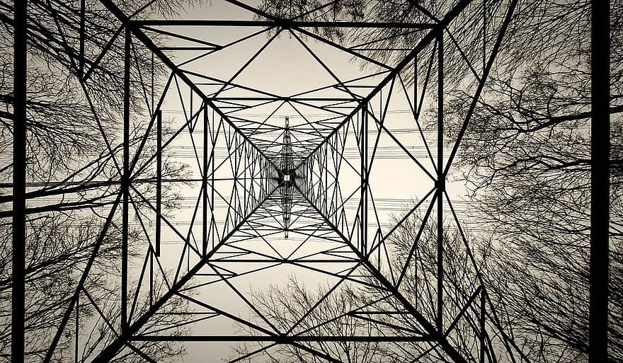 Transmission Tower, Tower, Trees, Structure, Pylon, Power Tower, Power Pole, Perspective