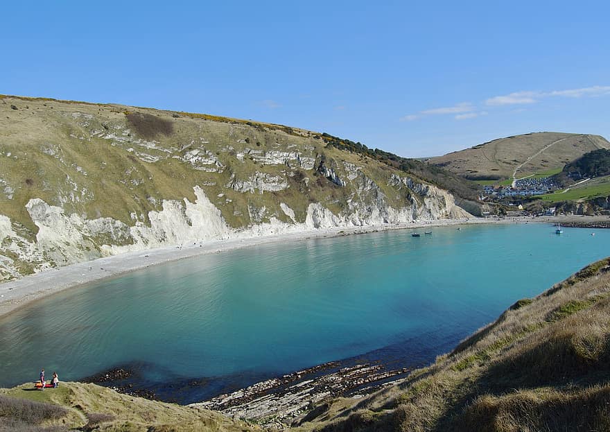 luonto, matkustaa, tutkiminen, ulkona, löytö, Lulworth, Dorset, Englanti, lahti, sininen, rannikko