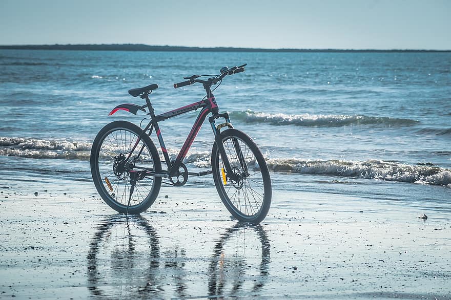 Bicycle, Beach, Sea, Bike, Cycling, Waves, Outdoors, Coast, Shore, Horizon, Ocean