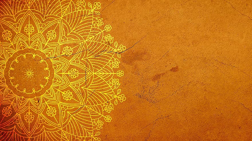 mandala, amarelo, fundo, desenhar, padronizar, decorativo, meditação, textura, enfeite, asiático, religião