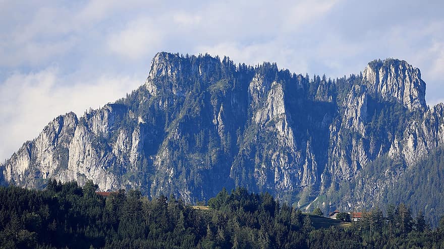 fattoria di montagna, Katzenstein, ai piedi del, Salzkammergut, Alpi calcaree, alta austria, paesaggio, montagne, nuvole, Austria, croce al vertice
