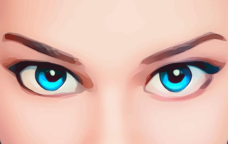 ögon, kvinna, tecknad serie, blåa ögon, syn, ser, tittar på, spioneri, flicka, ansikte