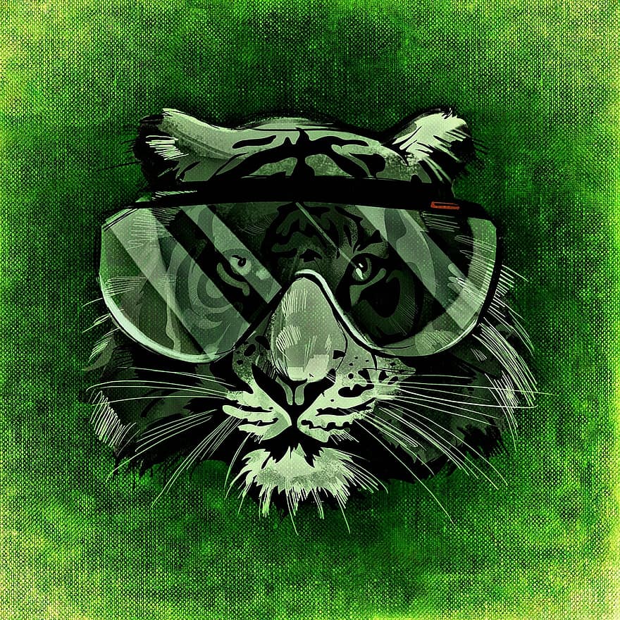 Tiger, Cool, Abstract, Funny, Glasses, Fun