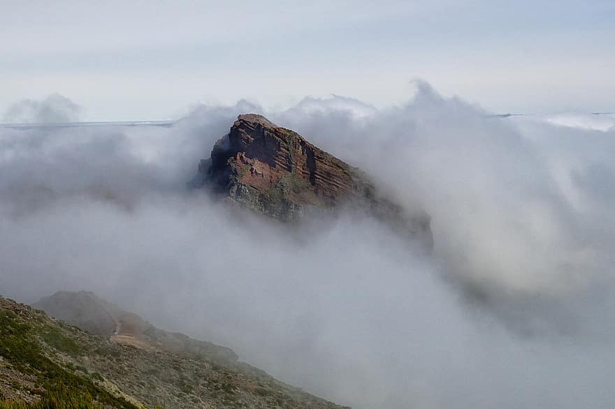 Montagne, sommet, brouillard, des nuages, de pointe, la nature, paysage, sommet de la montagne, falaise, nuage, ciel