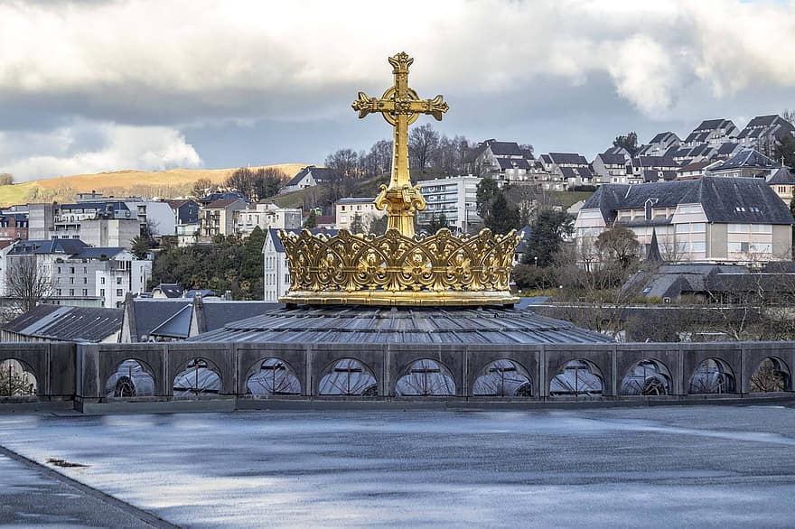 Lourdes, baznīca, Francija, ceļot, kristietība, reliģiju, arhitektūra, slavenā vieta, krustu, kultūras, katolicisms
