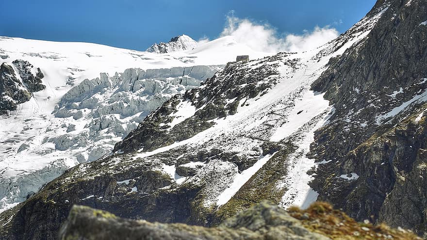 breen, is, fotturer, fjellhytte, fjellene, landskap, natur, kald, snø, Sveits, Valais