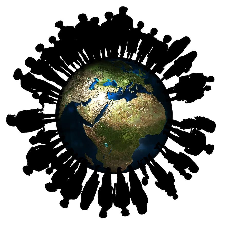 persona, siluetas, humano, juego de sombras, globo, global, globalización, internacional, grupo, distrito, colectivo