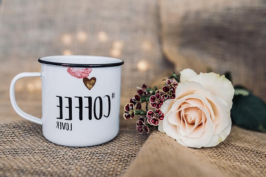 커피, 꽃들, 컵