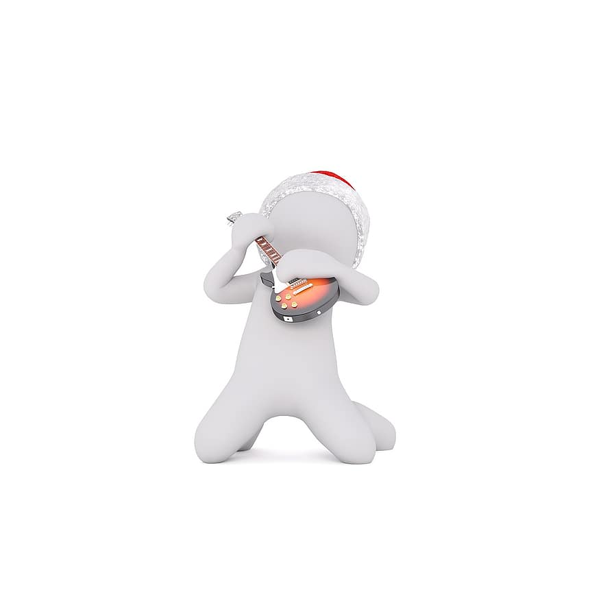 hvit mann, 3d modell, figur, hvit, jul, santa hat, elektrisk gitar, musikk Instrument, instrument, gitar, musiker