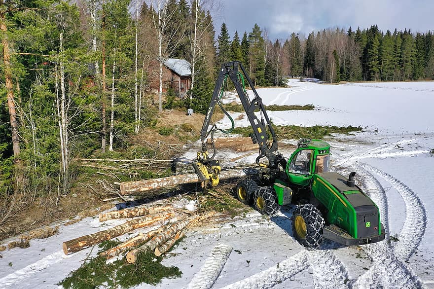 Forest, Logging, Forest Machine, Forestry Work, Winter, Snow, Tree, machinery, industry, equipment, working