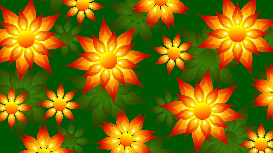 blomst, mønster, floral, Ikke-sømløs, rød, oransje, gul