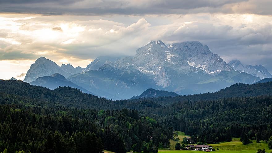 αλπικός, βουνά, τοπίο, φύση, λιβάδι, Βαυαρία, πανόραμα, πεζοπορία, διακοπές, allgäu, σύννεφα