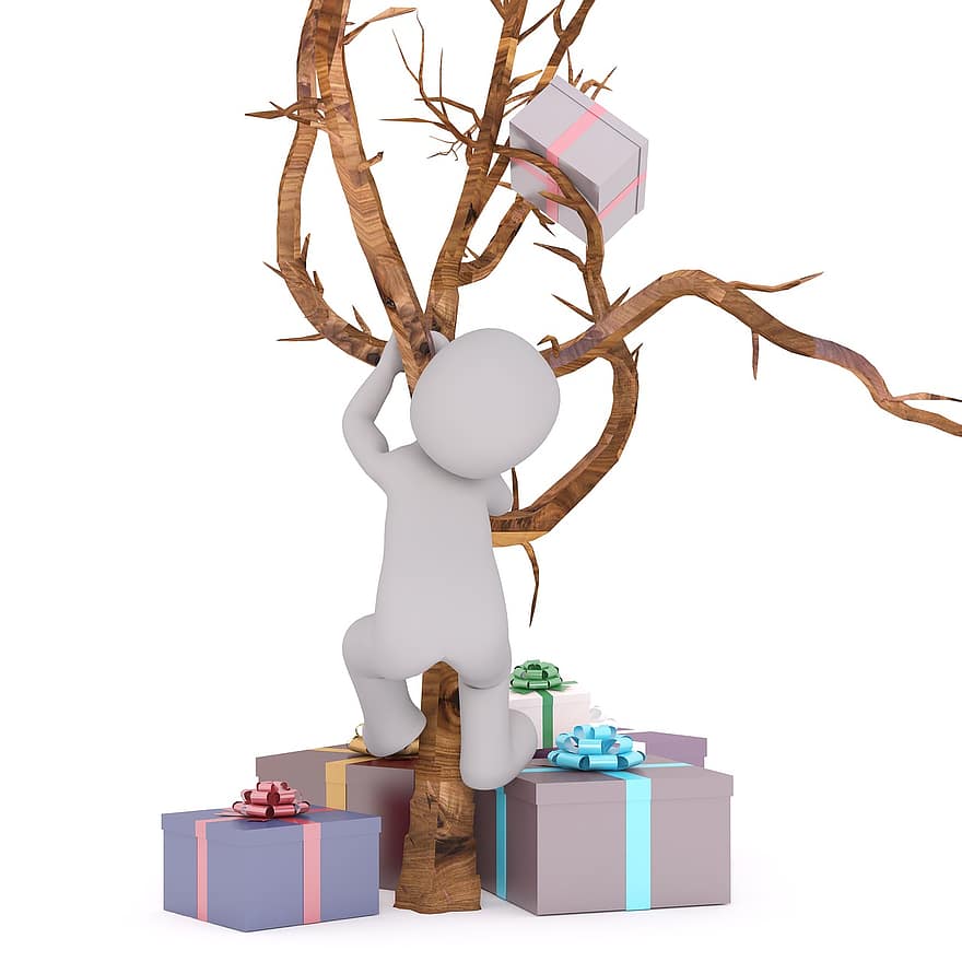 생일, 선물, 나무, 선물 나무, 3dman, 3d, 3D 모델, 외딴, 모델, 전신, 화이트