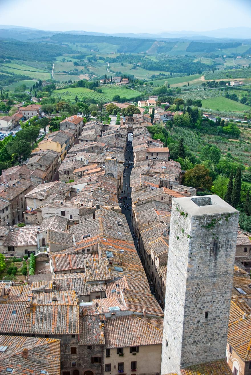 cittadina, villaggio, architettura, Toscana, case, tetti, edifici, Chiesa, città