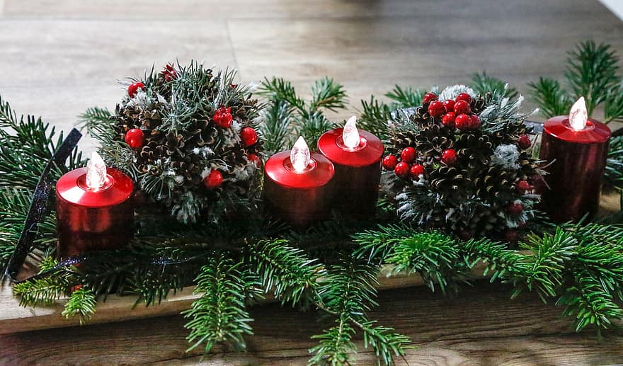 Weihnachten, Weihnachtskranz, Blumenschmuck, Advent, Kerzen