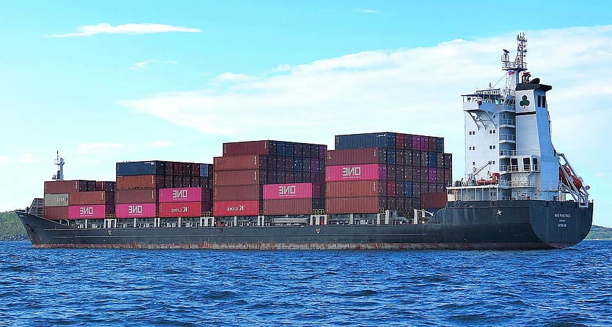 товарен кораб, контейнеровоз, море, доставка, транспорт, товарен контейнер, товарен транспорт, плавателен съд, начин на транспорт, индустриален кораб, търговски док